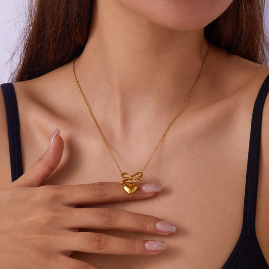 Cute Bowknot Love Stainless Steel Necklace Fashion Jewelry