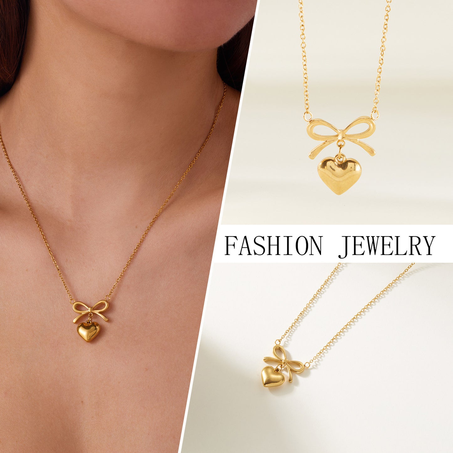Cute Bowknot Love Stainless Steel Necklace Fashion Jewelry